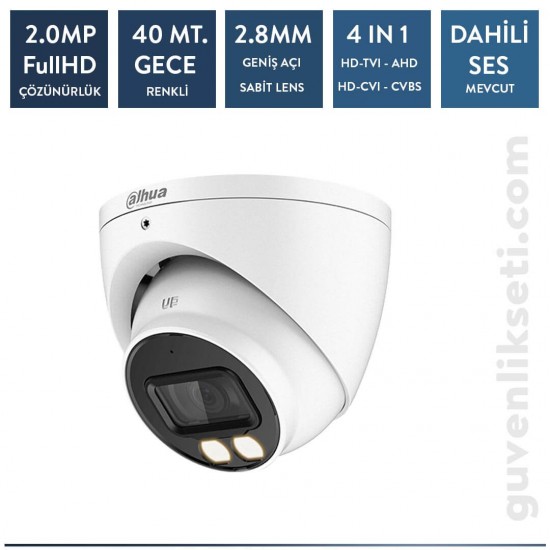 Dahua HAC-HDW1209TQ-A-LED-0280B-S2 2mp Full Color Sesli HDCVI IR Dome Kamera